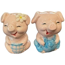 Vintage Pigs Piglets Farmers Laughing Smiling Salt and Pepper Shakers