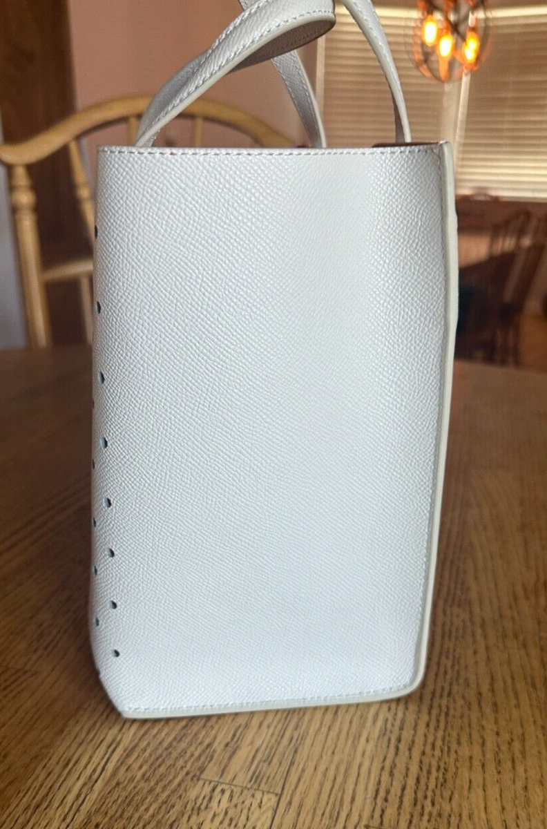 Furla Era Small Perforated Leather Tote Bag Handbag in White Talco 