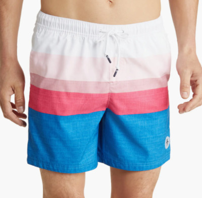 Original Penguin Munsingwear Recycled Poly Blend Swim Trunks Pink Stripes Size M