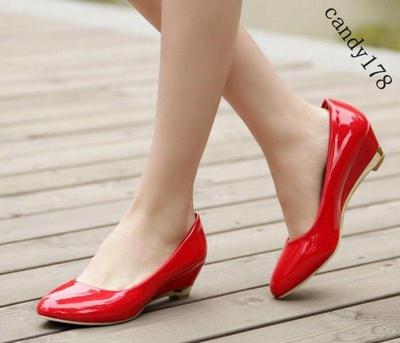 Women's Pointed Toe Mid Wedge Heel Party Slip On Dress Pumps