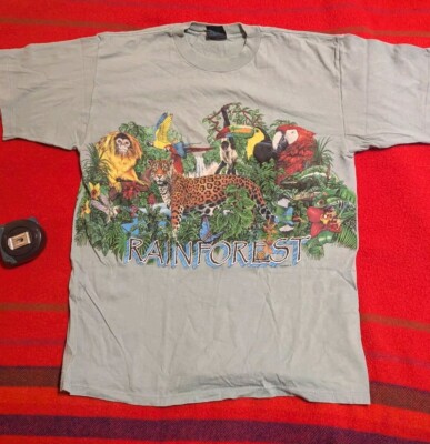 Vintage 1991 Rainforest Habitat Nature T Shirt L Wraparound Animals  Birds 
