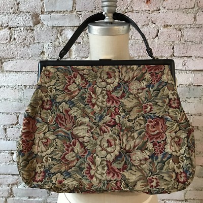 VINTAGE LARGE TAPESTRY PURSE Bobbie Jerome Floral Top