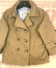 Cy Feier Girls 4-5/110 cm Jacket Tan Double-Breasted Pockets Lined Cotton