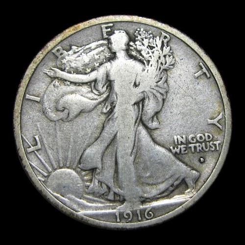 1916-D Walking Liberty Half Dollar Silver ----  Nice Rare Date Coin ---- #KK469