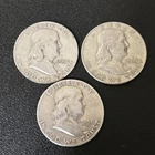 Ben Franklin Half Dollar Set of 3 Coins 90% Silver 1951 D 1954 D 1960 D