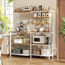 L-Shaped Bakers Rack with Power Outlet 6-Tier Microwave Stand with Open Storage