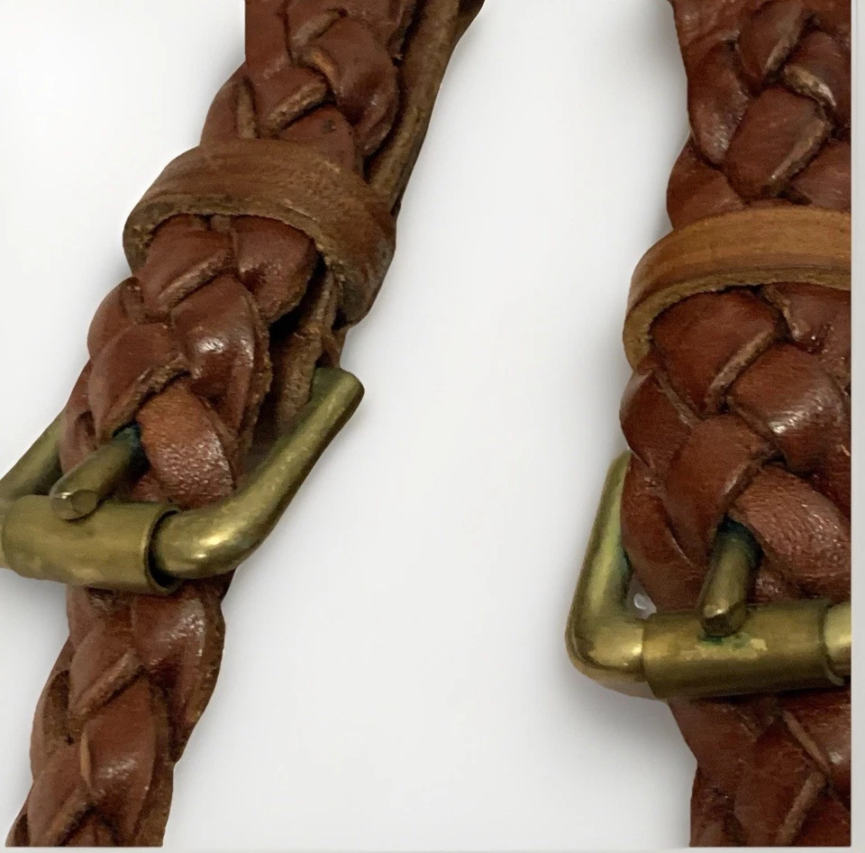 VTG Polo Ralph Lauren 90s Leather Grain Braided Suspenders Brass Buckle England - Image 3 of 4