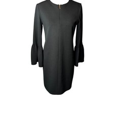Tibi Black Bell Sleeve Sheath Dress Career Cocktail Party Minimalist Chic Size 4