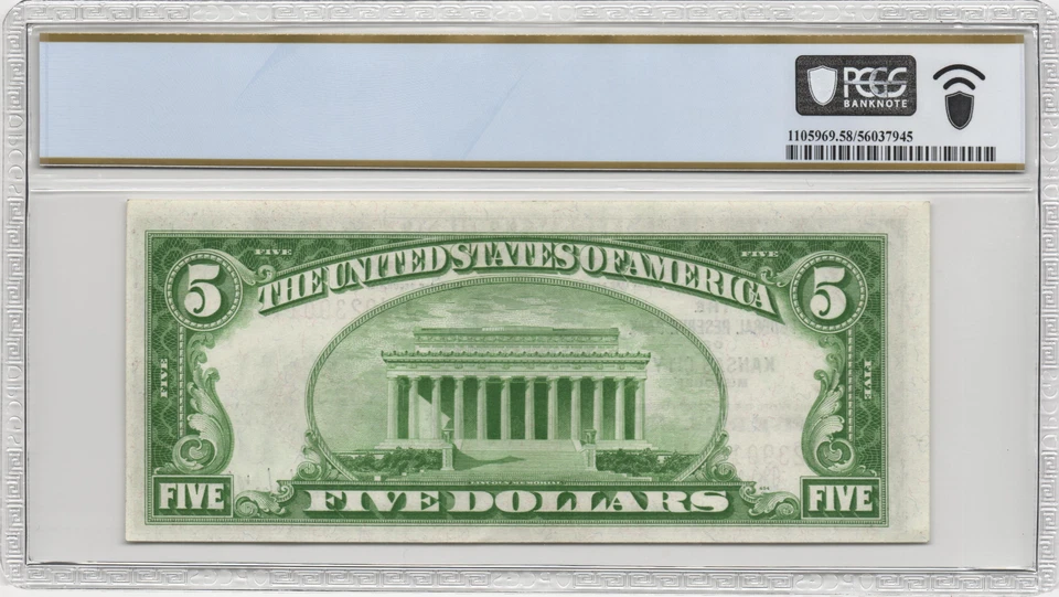 Fr.1850-J 1929 Kansas City $5 Federal Reserve Bank Note PCGS Choice AU 58 PPQ - Image 2 of 2
