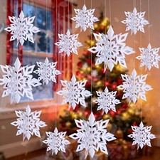 Winter Christmas Hanging Snowflake Decorations 12Pcs 3D Paper White Snowflake