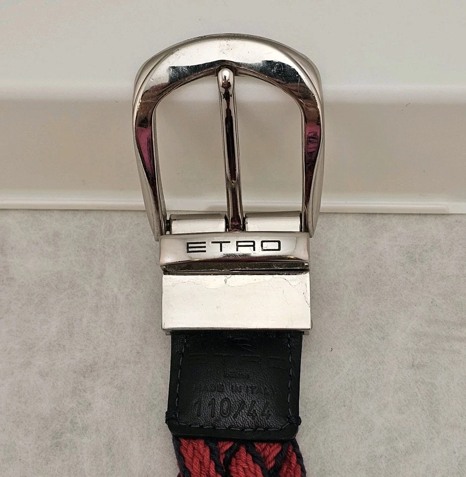 ETRO Italian Reversible Hand Woven Belt w Leather Details At Buckle & Closure 44 - Image 2 of 4