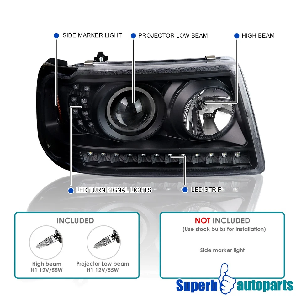 Fit 2001-2011 Ford Ranger Projector Headlights LED Strip Turn Signal light Black Foto 3 de 4