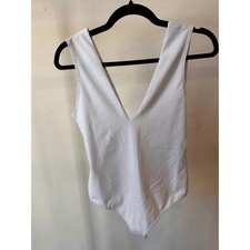 Free People Intimately White Deep V-Neck Sleeveless Thong Bodysuit Womens Small