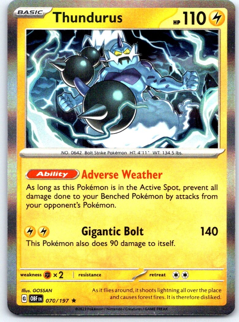 Thundurus 070/197 Rare Obsidian Flames Pokemon Holo NM