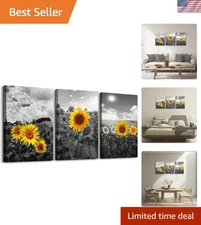 Elegant 3-Piece Black & White Sunflower Canvas Wall Art for Modern Homes