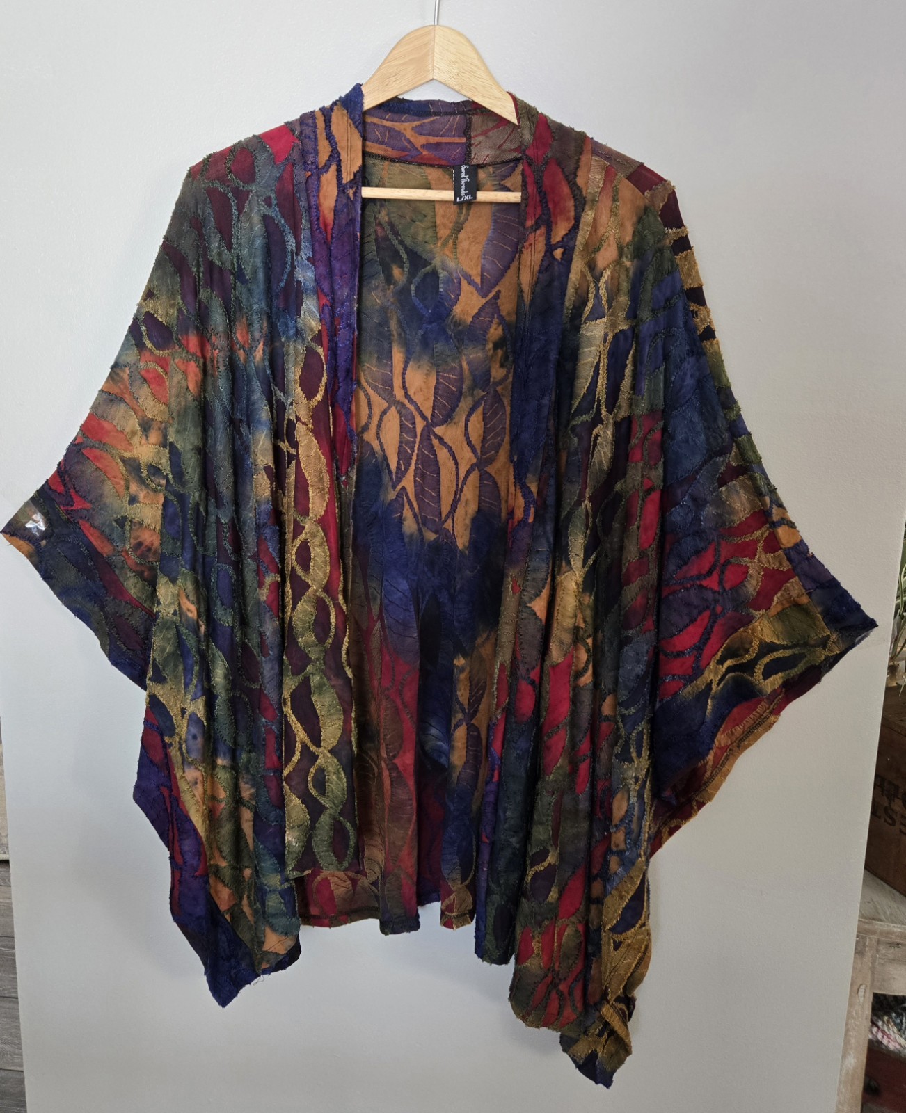 Sacred Threads Open Front Cape Jacket Abstarct Ja… - image 1