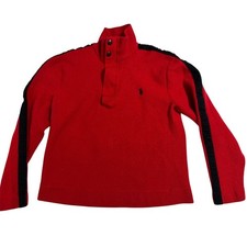 Vintage POLO RALPH LAUREN Sweater Youth Large Red Merino Wool 1/4 Zip Stripe