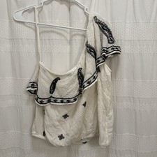 NWT Free People Embroidered One Shoulder Cream Black Women's Small Top