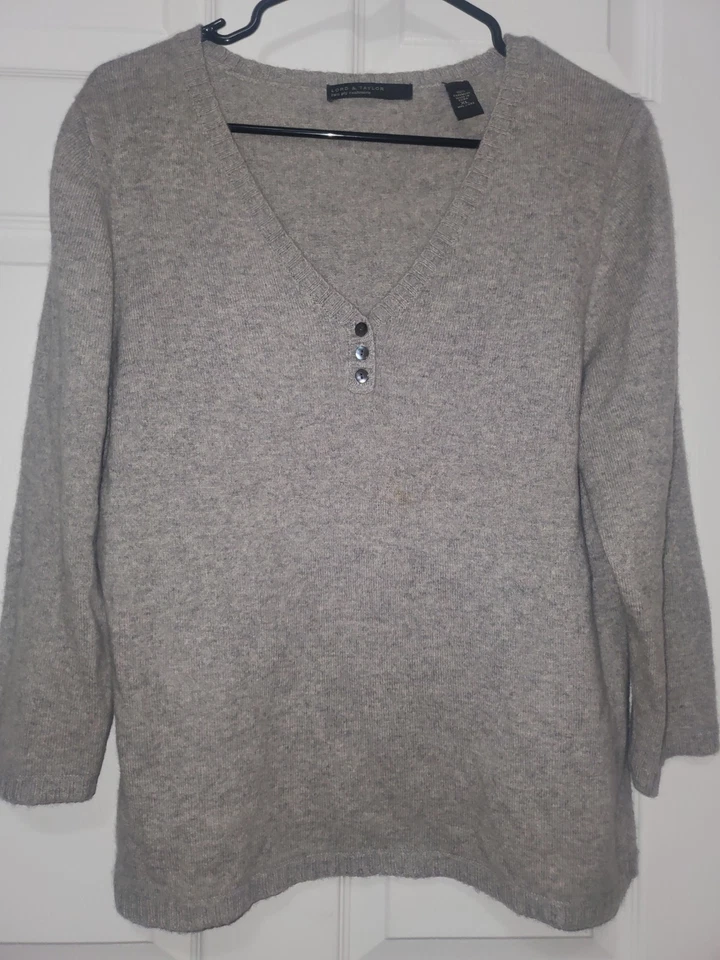 Suéter Lord and Taylor Gris Cachemira XL-2 Capas Foto 3 de 4
