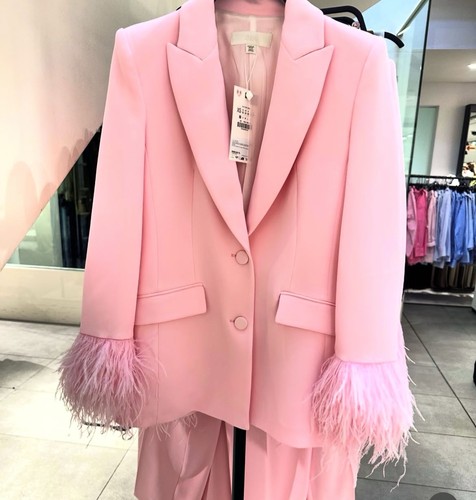 ZARA WOMAN NEW SS25 FEATHER CUFF BLAZER JACKET PINK 3419/324/401 SIZE XL - Picture 5 of 7