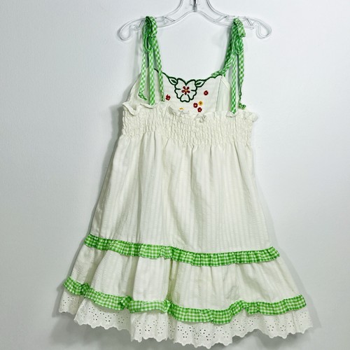 Vintage Girls Sundress Sz 5 Ivory Green Gingham Seersucker Flower Mix ‘n Match - Picture 3 of 7