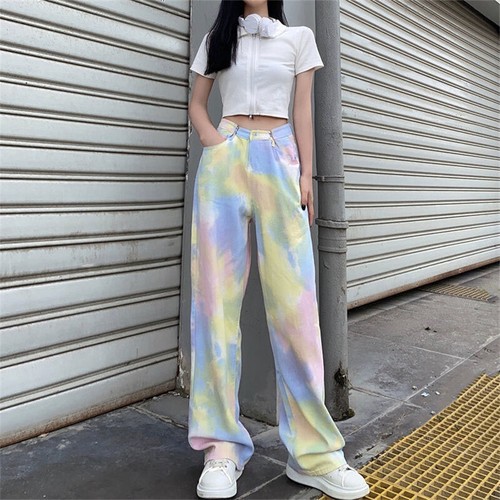Lady Rainbow Jeans Tie Dye Pants Denim 