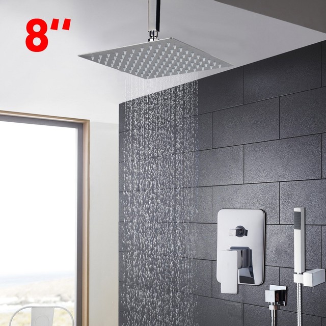 Bathroom 8 Rainfall Shower Set Control Valve Mixer Taps Ceiling Mounted Faucet