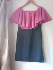 Womens Sleeveless Mini Skater Dress Bodycon pink black S/M contrast off shoulder