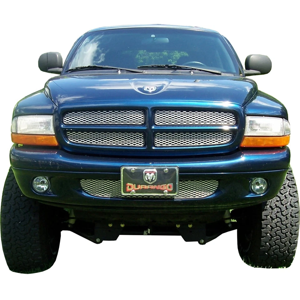 CCG INSERTOS DE REJILLA DE MALLA PLATEADA PARA 97-03 DODGE DAKOTA/DURANGO PARRILLA DIAMANTE XXL Foto 2 de 4