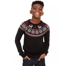 Charter Club Big Boys 7 Deep Black Combo Fair Isle Family Sweater NWT AW50