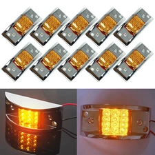 10pcs Amber Sealed Chrome 12 LED Side Marker Clearance Truck Trailer RV Lights