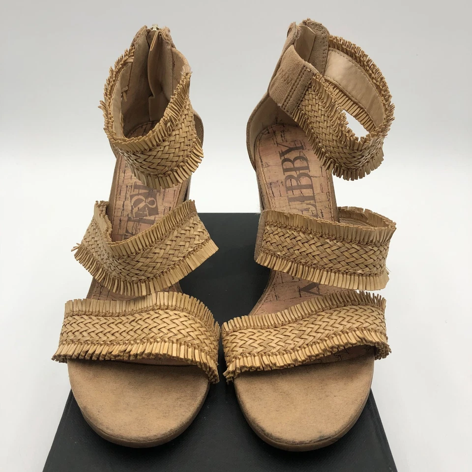 Sandalias Sam and Libby para mujer talla 6,5 tostadas rafia paja gamuza 3" tacón bloque Foto 4 de 4