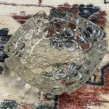 Vintage Bubble Glass Ashtray Unique Design Clear Glass Home Decor MCM