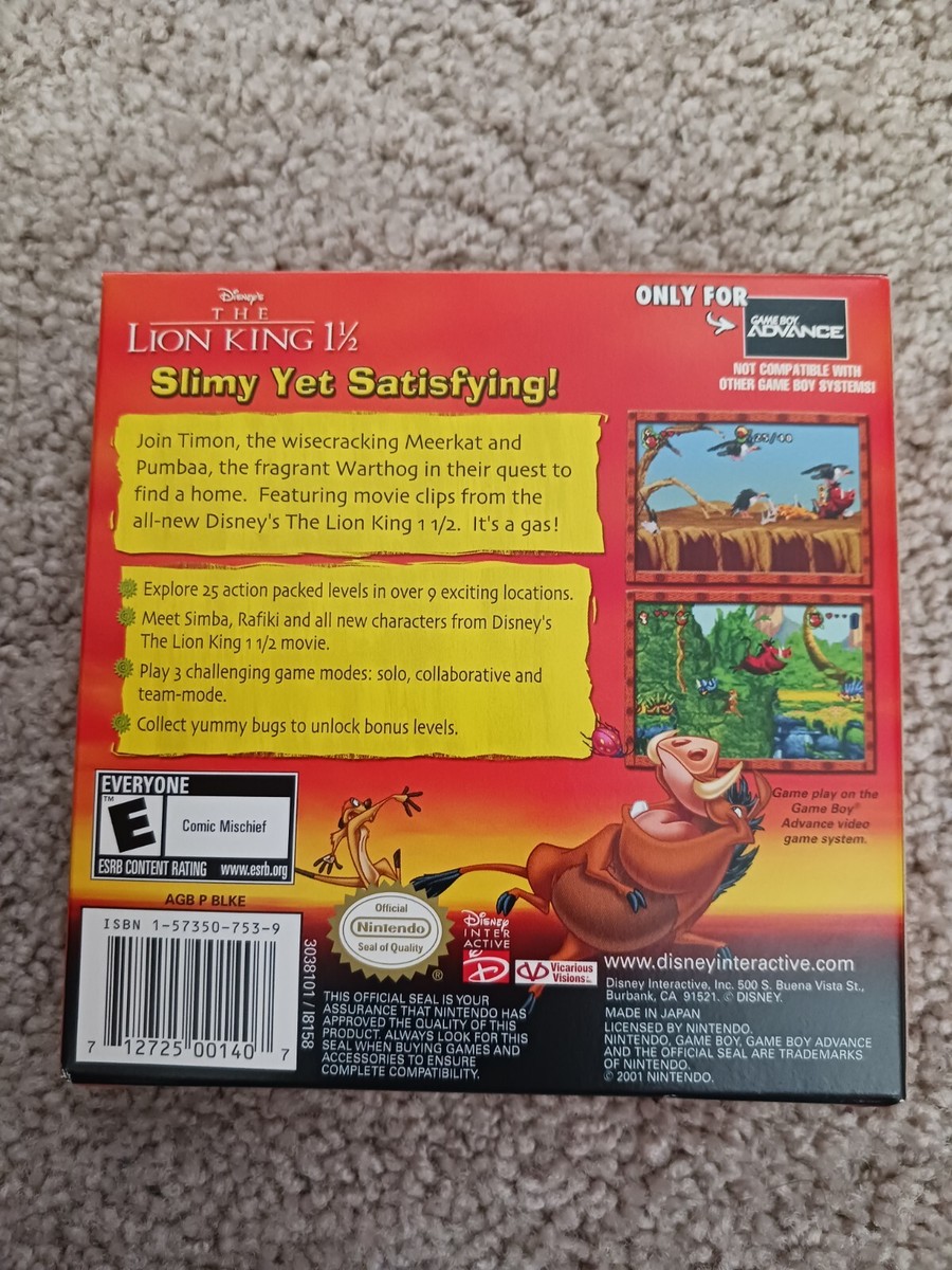 Lion King 1 1/2 (Nintendo Game Boy Advance, 2003 Lion King 1 1/2 (Nintendo Game Boy Advance, 2003