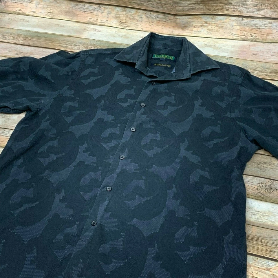 Camisa geométrica masculina de algodão jacquard Inserch Icon preta cinza média - Imagem 2 de 4