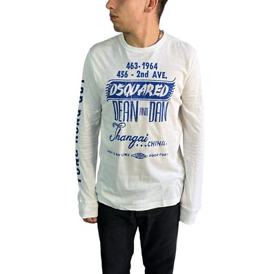 Dsquared2 Men's T-Shirt Long Sleeve Art Pattern Pullover White