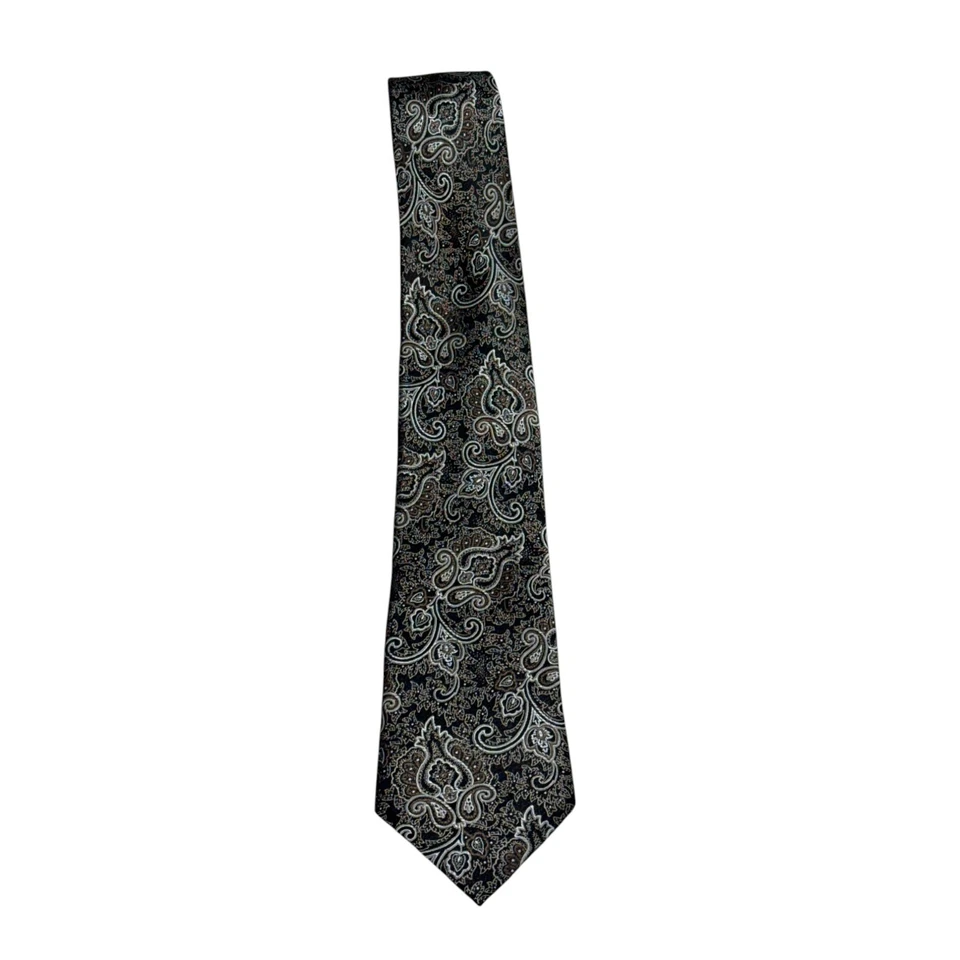 Corbata retro Joseph Abboud diseño cachemir negro marrón jacquard 100 % seda para hombre nueva con etiquetas Foto 2 de 4