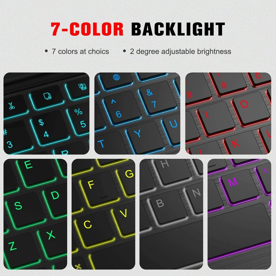 12 Inch Wireless Bluetooth Keyboard - [7 Color Backlit] Ultra-Slim Portable - Image 2 of 4