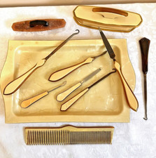 Art Deco Vanity Set Bakelite  Celluloid Tray Comb Grooming Tools 1920s Mixed