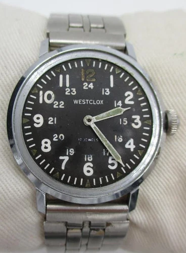 Vintage Mens Westclox Watch Military Service 17 Jewel 12/24 hour Dial