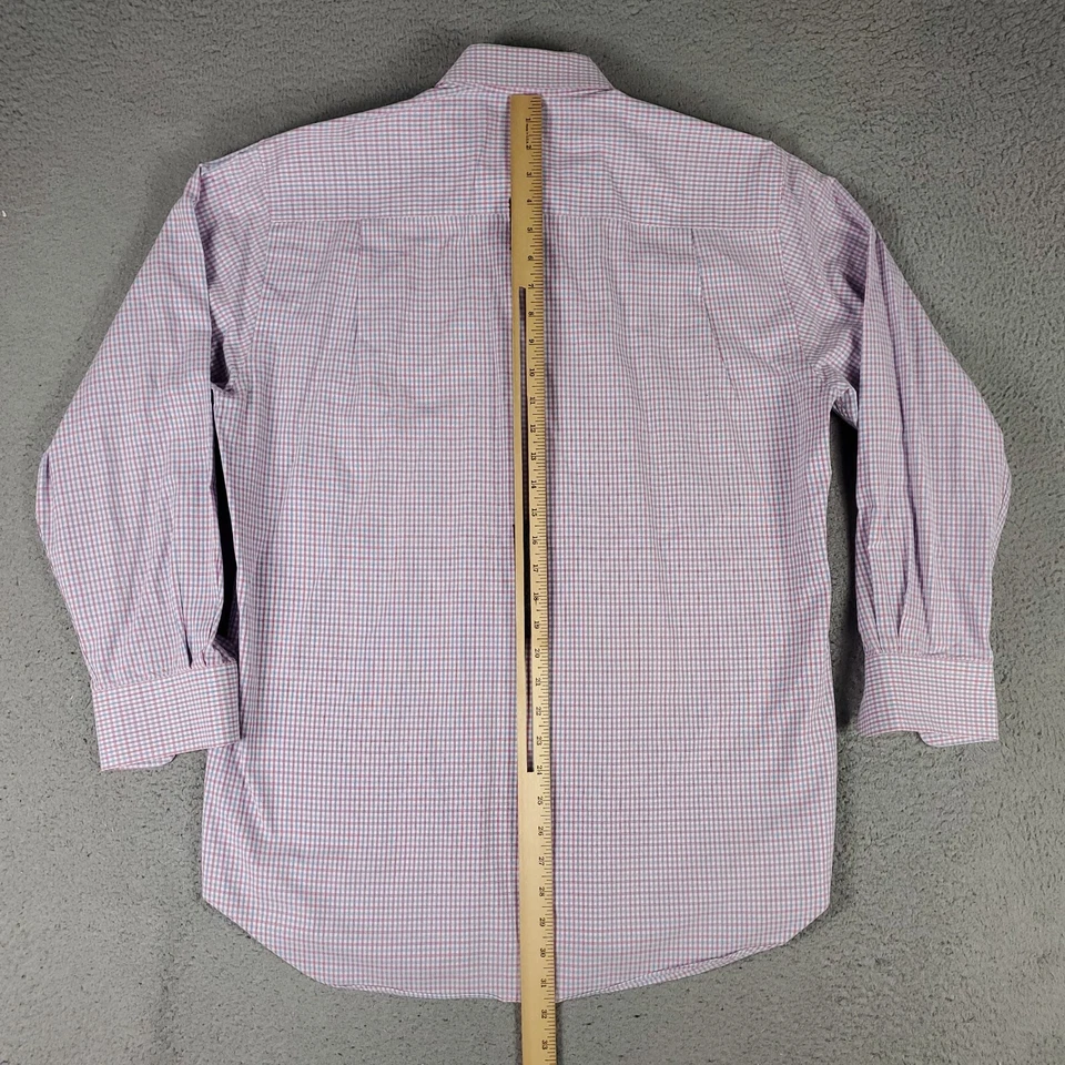 Camisa David Donahue Para Hombre Talla 16 Azul Púrpura Vestido A Cuadros Abotonada Manga Larga Foto 3 de 4