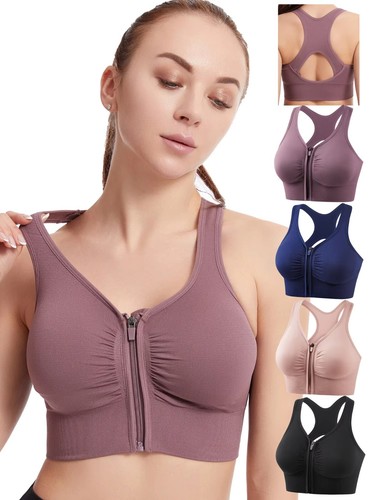 Plus Size Zip Sports Bra – Shockproof Yoga Running Fitness Bralette(138)