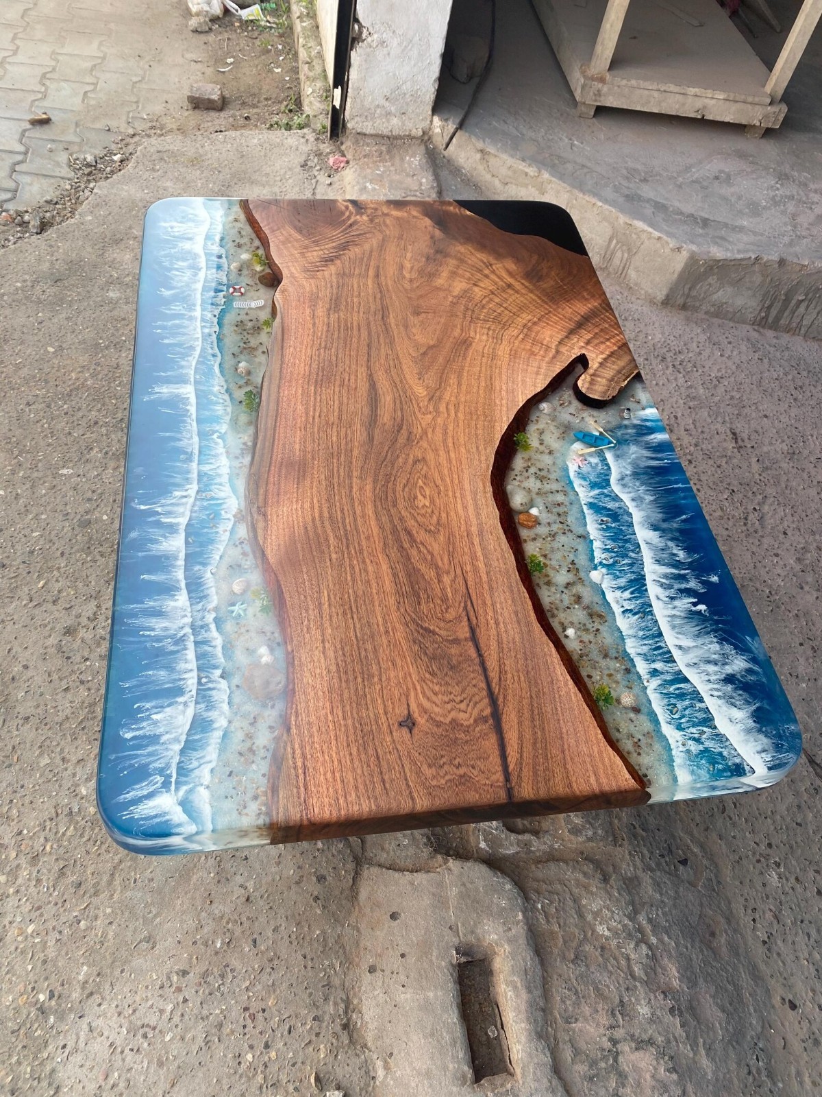 Handmade Blue Epoxy Table | Artistic Resin Center Table | Elegant Home Décor Art