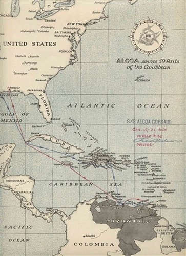 Alcoa Steamship Company Alcoa Corsair Route Map 1955 & Caribbean Distance Tables