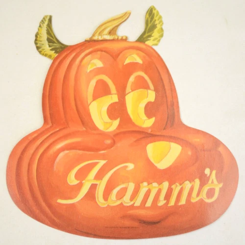 VINTAGE 1988 HAMM'S BEER HALLOWEEN JACK O'LANTERN BEAR DIE-CUT POS ADVERT SIGN B