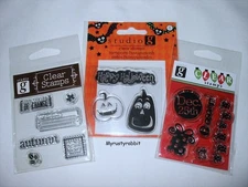 Mini Clear Acrylic Stamps Fall Halloween & Christmas - 3 Packages ~ Studio G