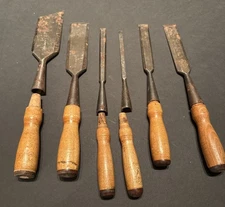 Lakeside Chisel Set Five Total Wooden Handles Plus One With Broken Tip 