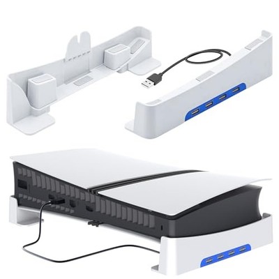 Horizontal Stand for New PS5 Slim/PS5 Pro Includes 4 USB Expansion Hub Improves