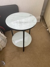 Round Faux-Marble & Glass Side Table / End Table (2-Tier)