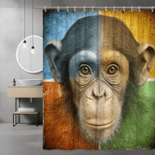 Chimpanzee Face Shower Curtain, Color Block Animal Graphic Print